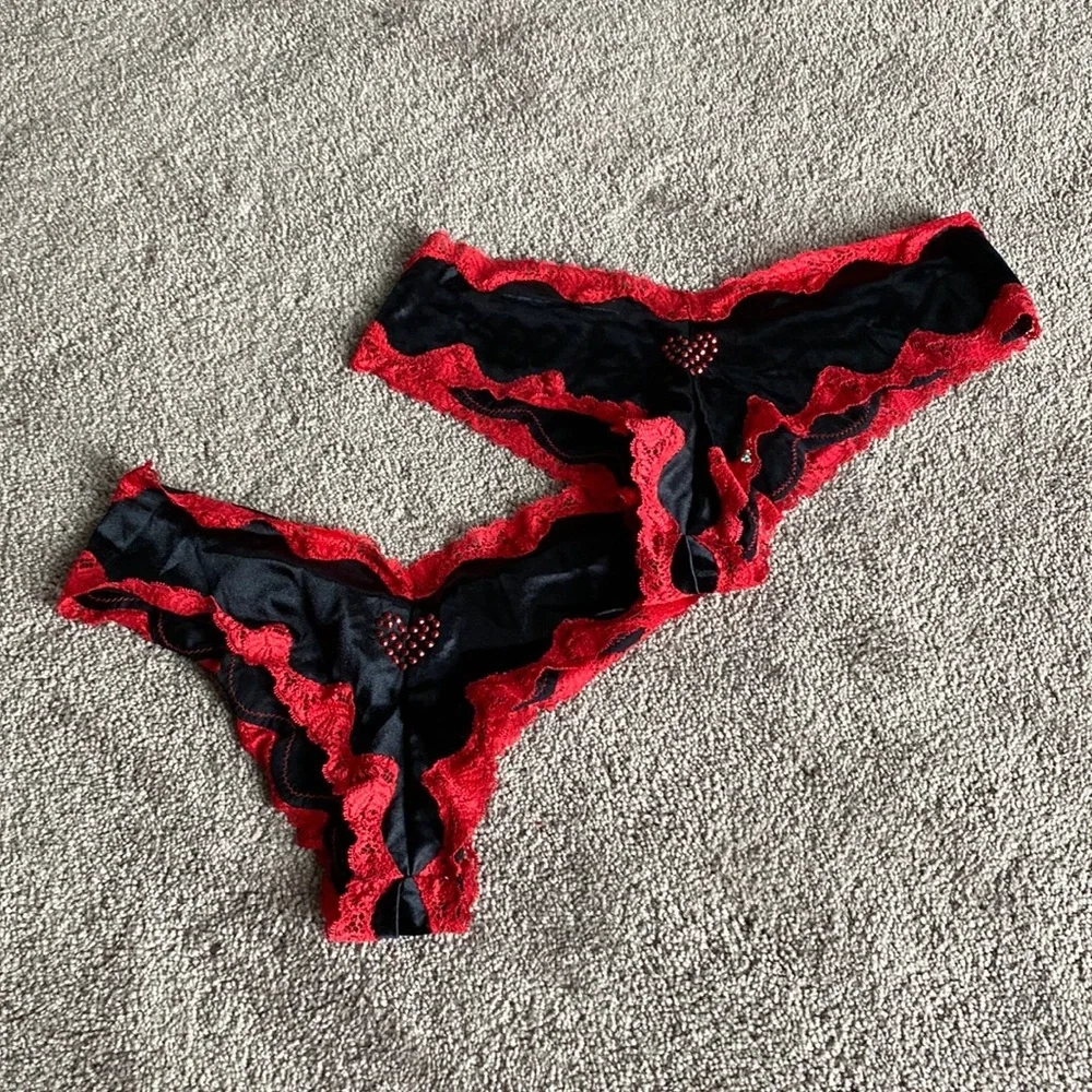 Steve Black Red Lace Trim Panties SIZE L 2 Pack Sheer Lingerie Underwear Set